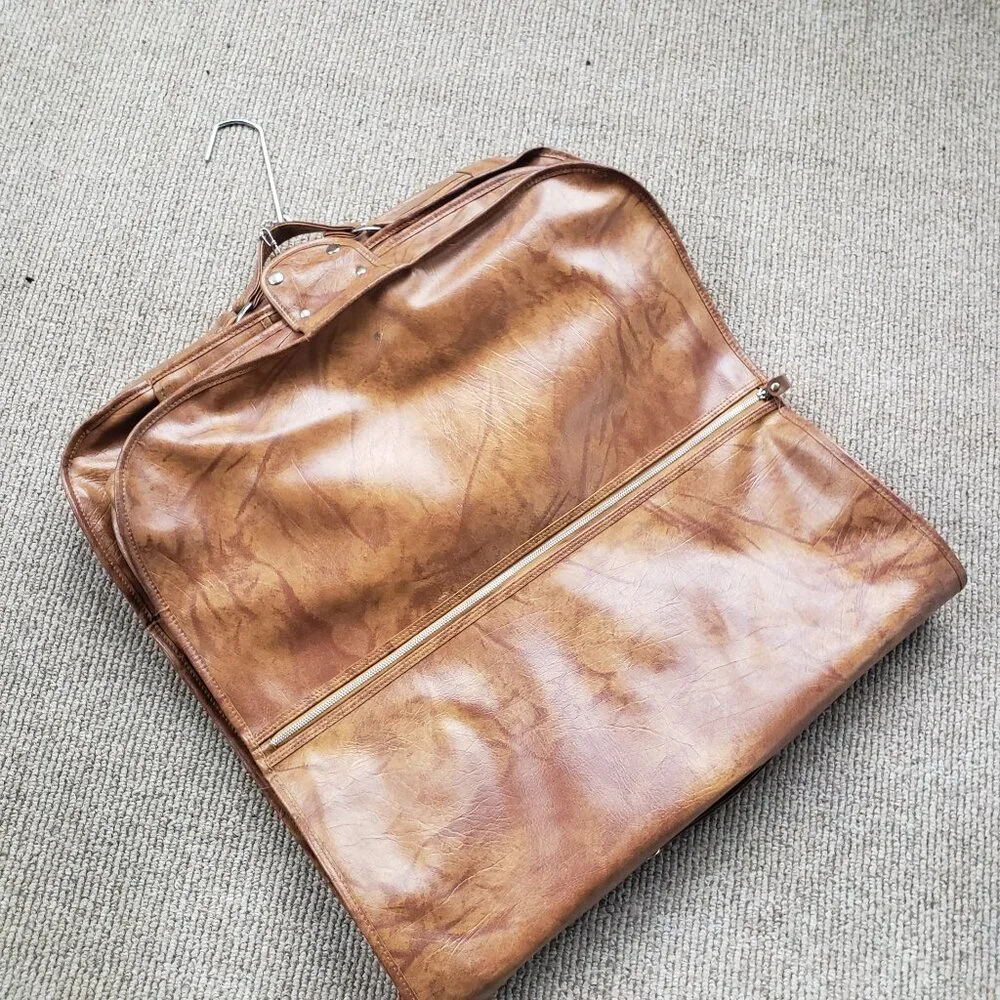 Vintage American Tourister Luggage Garment Suit Bag Leather Brown